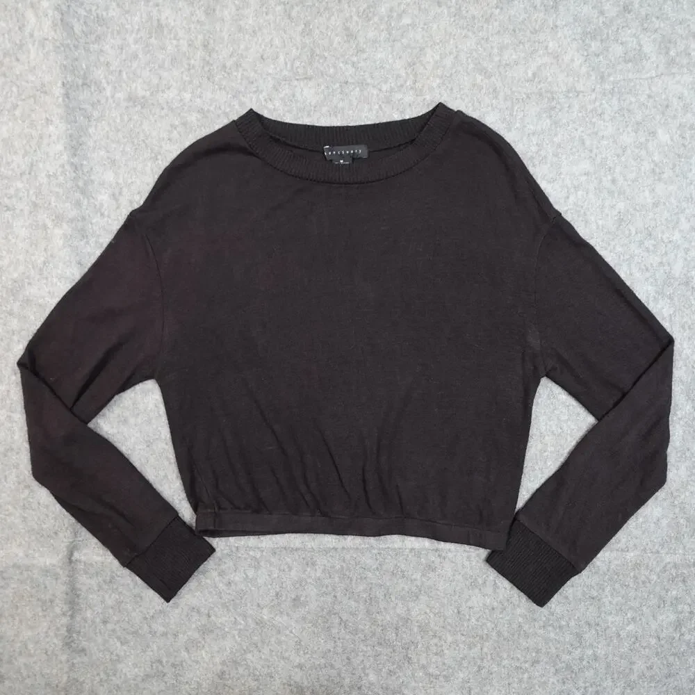 Sanctuary Sweater Womens Medium Crew Neck Knit Cropped Capsule Black Casual‎